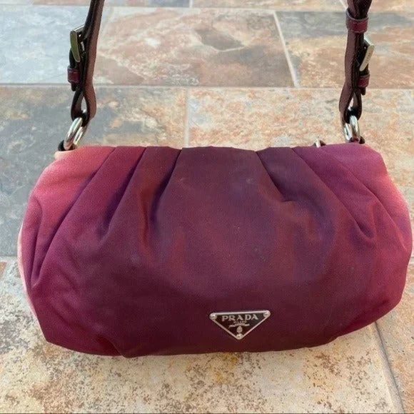 SOLD Prada Burgundy Nylon Pleated Tessuto Ombre Handbag - Picture 4 of 13